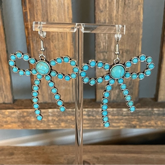 Jewelry - New - Faux Turquoise Bow Earrings